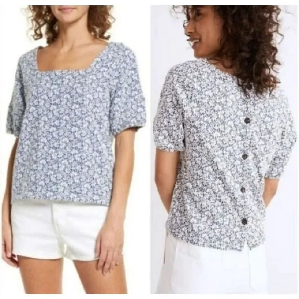 Madewell‎ Floral Jacquard Button-Back Cottage Core Top Size XXS